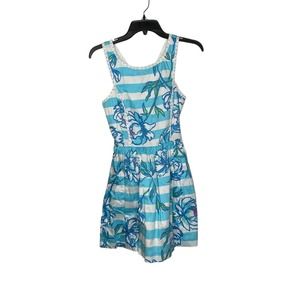 Lilly Pulitzer Sleeveless Dress Size 00 Multi Striped Floral Beaded Lined Cotton